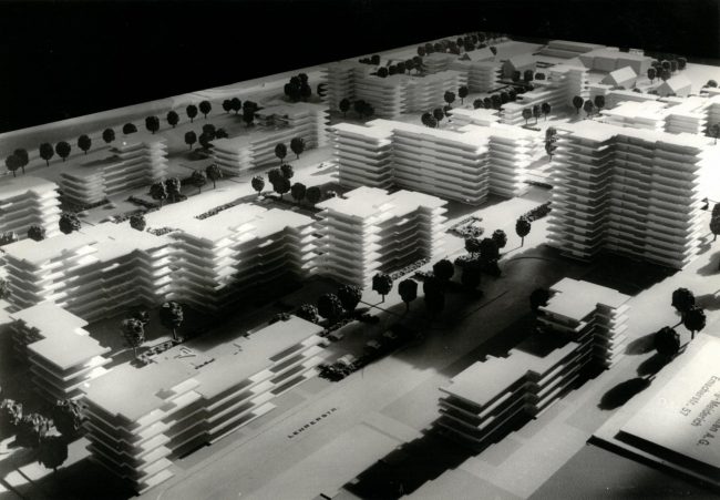 Abbildung: Modell der Wohnsiedlung Neumühl mit der Lehrerstraße (Quelle: Stadtarchiv Duisburg).